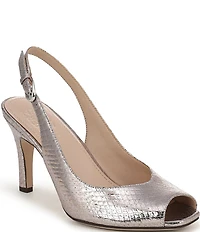 Naturalizer Alexa Snake Embossed Metallic Leather Peep Toe Slingback Dress Pumps