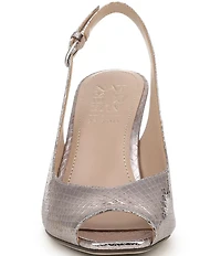 Naturalizer Alexa Snake Embossed Metallic Leather Peep Toe Slingback Dress Pumps