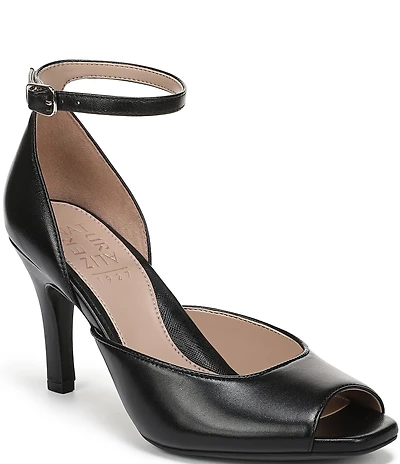 Naturalizer Asha Leather Ankle Strap Peep Toe Dress Pumps
