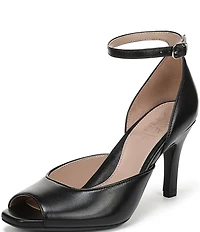 Naturalizer Asha Leather Ankle Strap Peep Toe Dress Pumps