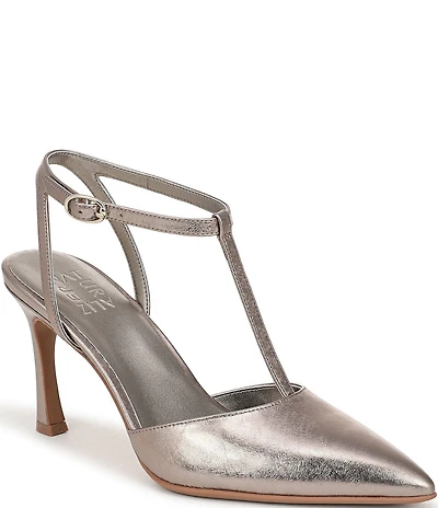 Naturalizer Astrid Leather Pointed Toe T-Strap Dress Pumps