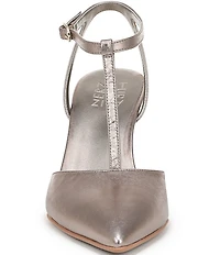 Naturalizer Astrid Leather Pointed Toe T-Strap Dress Pumps