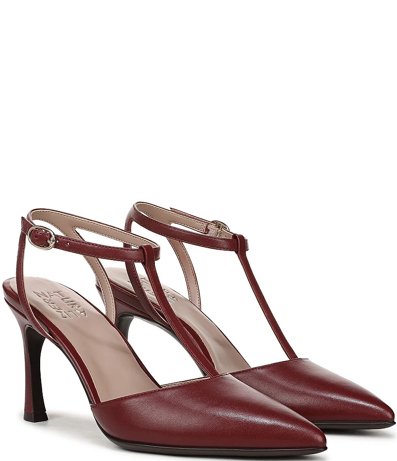 Naturalizer Astrid Leather Pointed Toe T-Strap Dress Pumps