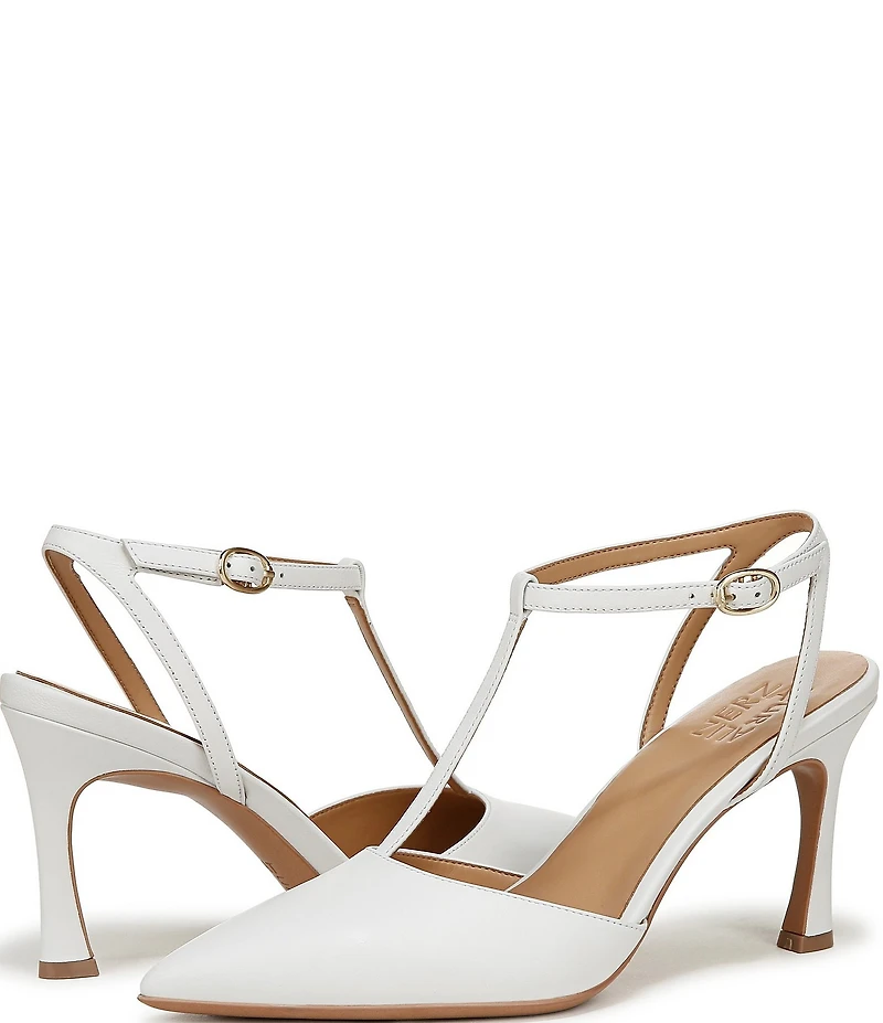 Naturalizer Astrid Leather Pointed Toe T-Strap Dress Pumps