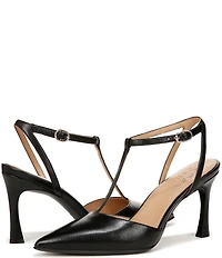 Naturalizer Astrid Leather Pointed Toe T-Strap Dress Pumps