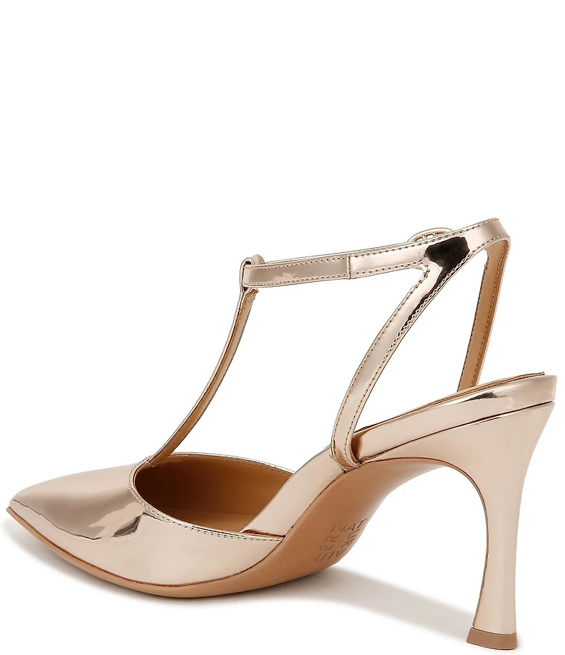 Naturalizer Astrid Patent Metallic Mirror Pointed Toe T-Strap Dress Pumps