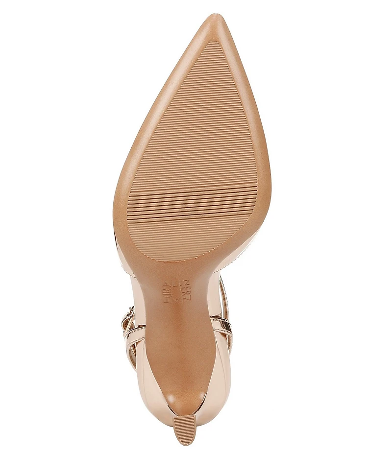 Naturalizer Astrid Patent Metallic Mirror Pointed Toe T-Strap Dress Pumps