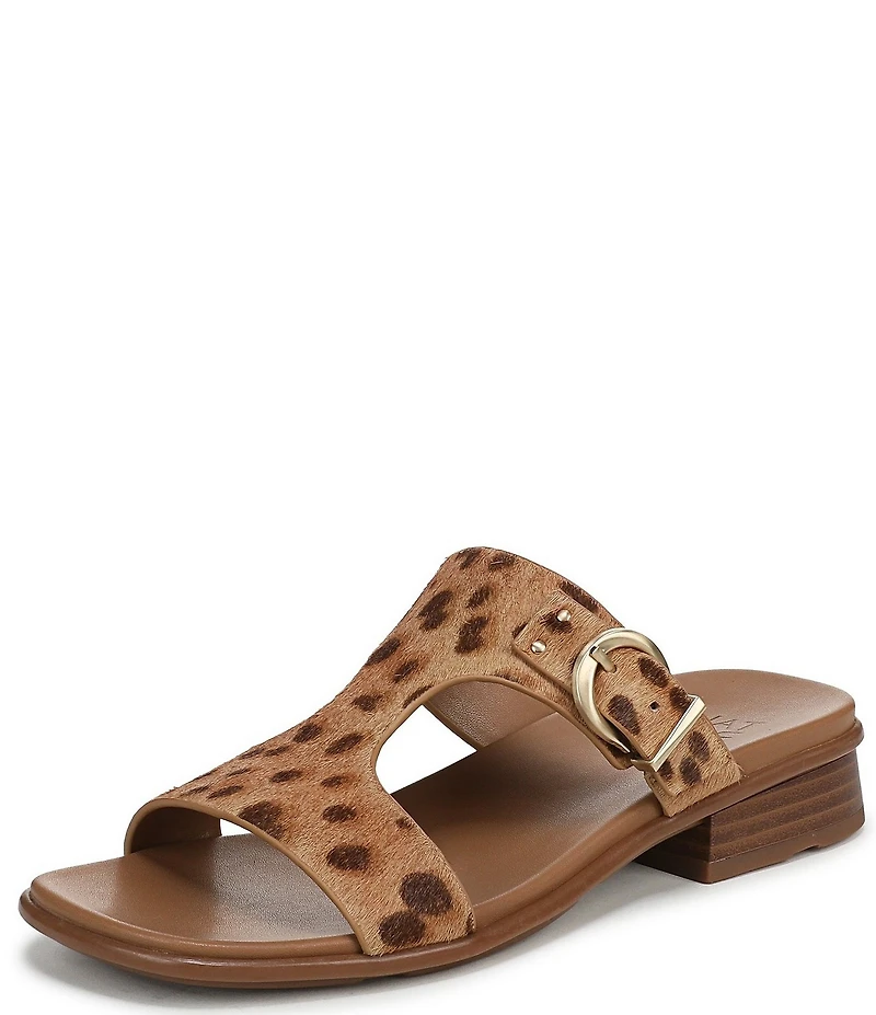 Naturalizer Beach Leopard Print Buckle Hardware T-Strap Sandals