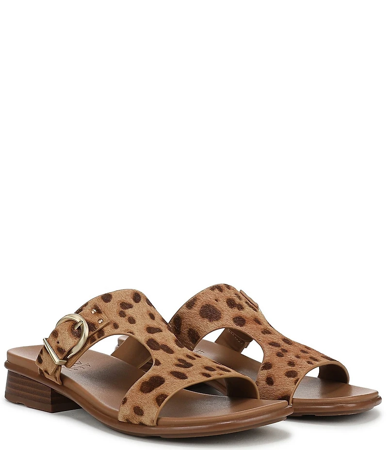 Naturalizer Beach Leopard Print Buckle Hardware T-Strap Sandals