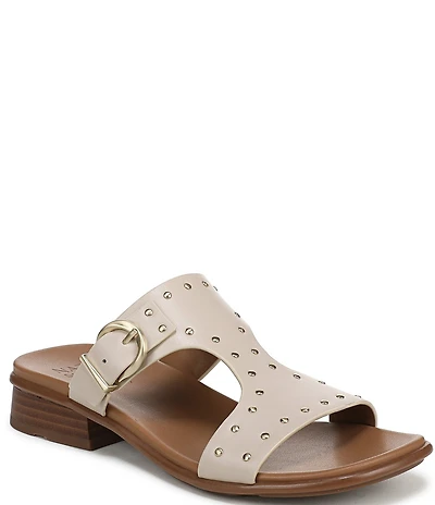 Naturalizer Beach Studded Leather T-Strap Slide Sandals