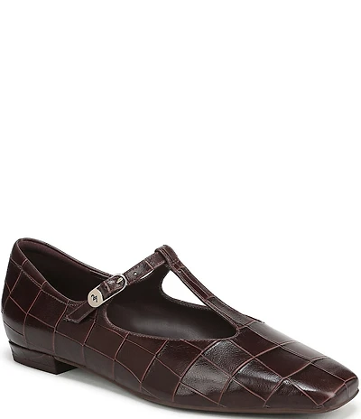 Naturalizer Bella Croco Embossed Leather Square Toe T-Strap Mary Jane Flats