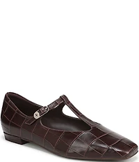Naturalizer Bella Croco Embossed Leather Square Toe T-Strap Mary Jane Flats