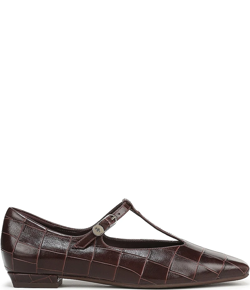 Naturalizer Bella Croco Embossed Leather Square Toe T-Strap Mary Jane Flats