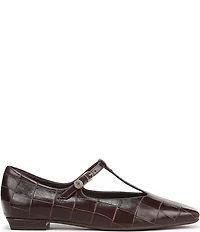 Naturalizer Bella Croco Embossed Leather Square Toe T-Strap Mary Jane Flats