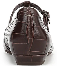 Naturalizer Bella Croco Embossed Leather Square Toe T-Strap Mary Jane Flats