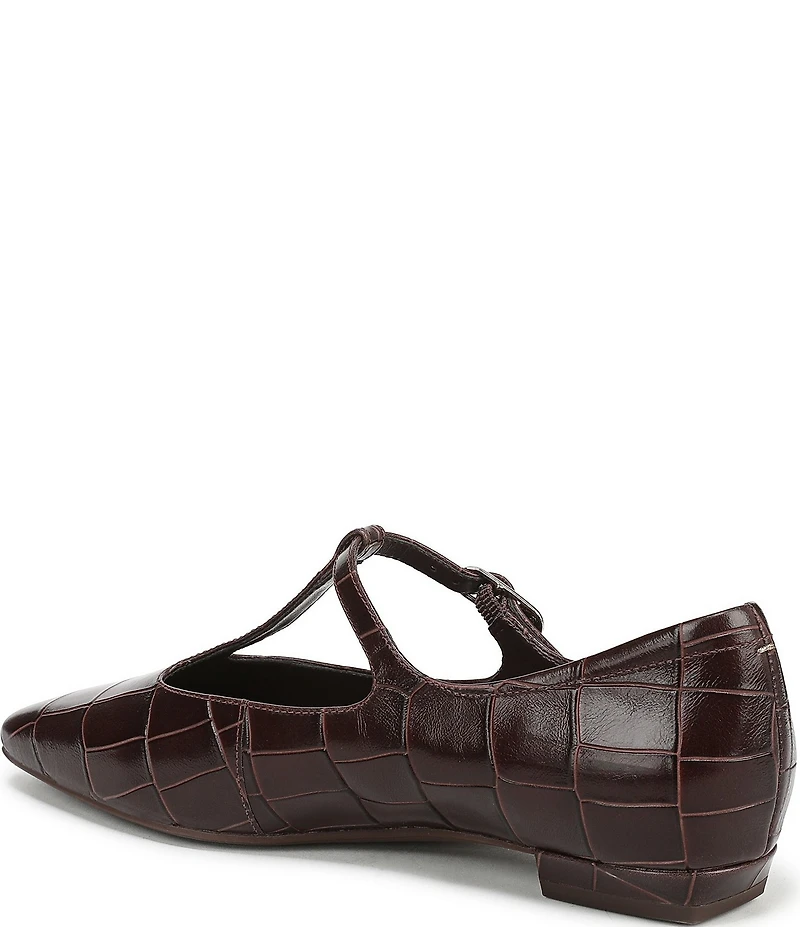 Naturalizer Bella Croco Embossed Leather Square Toe T-Strap Mary Jane Flats