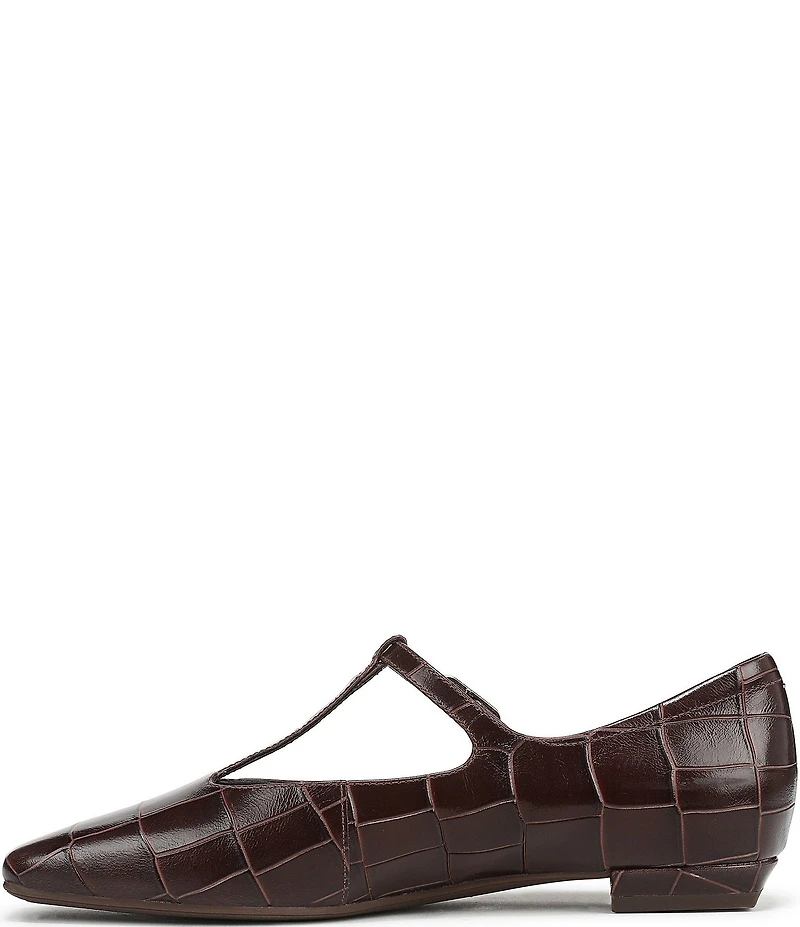 Naturalizer Bella Croco Embossed Leather Square Toe T-Strap Mary Jane Flats