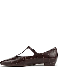 Naturalizer Bella Croco Embossed Leather Square Toe T-Strap Mary Jane Flats