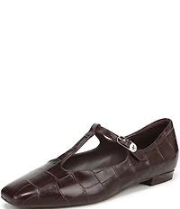 Naturalizer Bella Croco Embossed Leather Square Toe T-Strap Mary Jane Flats