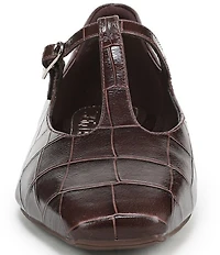 Naturalizer Bella Croco Embossed Leather Square Toe T-Strap Mary Jane Flats