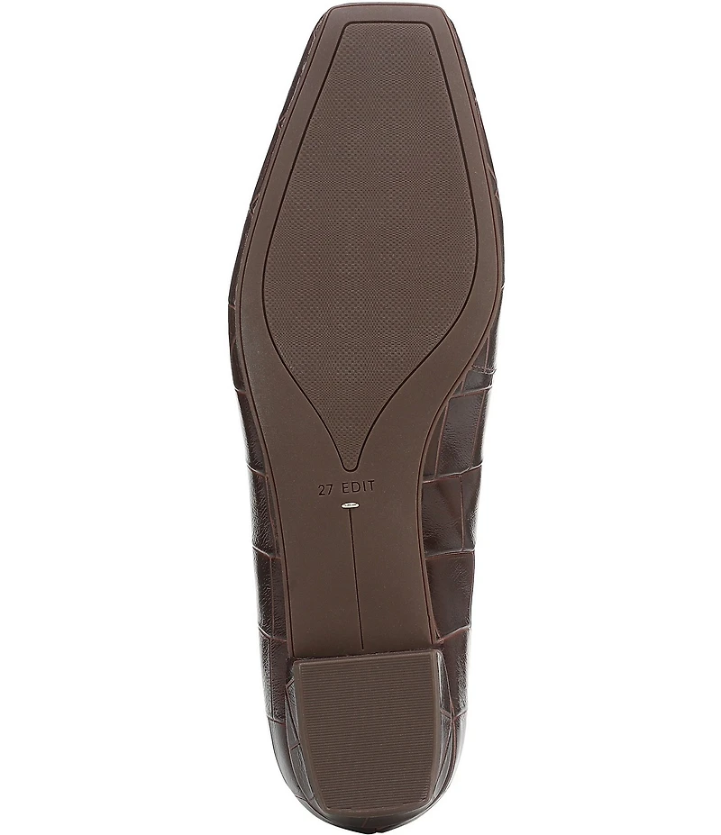 Naturalizer Bella Croco Embossed Leather Square Toe T-Strap Mary Jane Flats