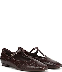 Naturalizer Bella Croco Embossed Leather Square Toe T-Strap Mary Jane Flats