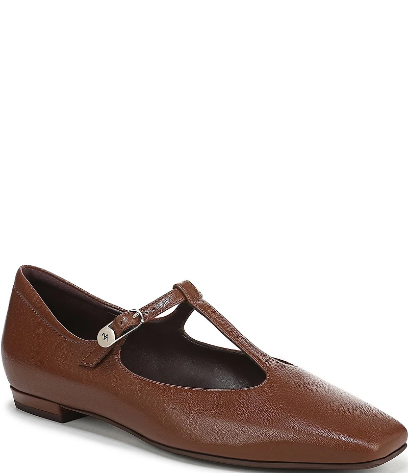 Naturalizer Bella Leather Square Toe T-Strap Mary Jane Flats