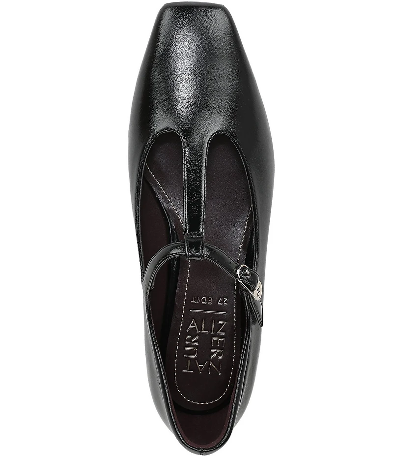 Naturalizer Bella Leather Square Toe T-Strap Mary Jane Flats