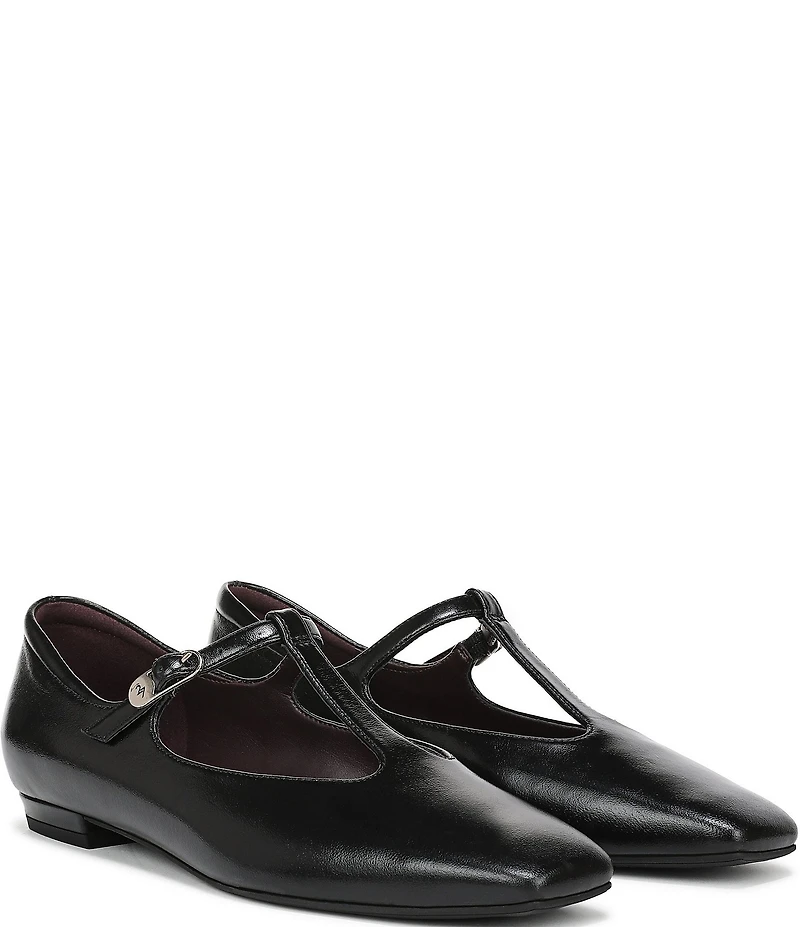 Naturalizer Bella Leather Square Toe T-Strap Mary Jane Flats