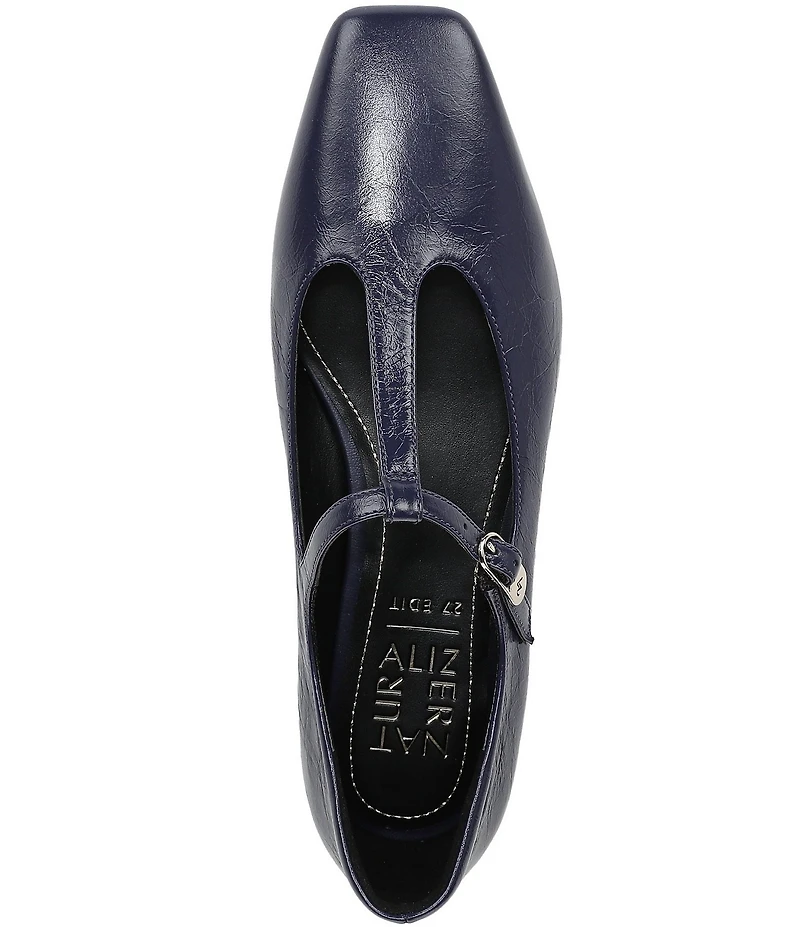 Naturalizer Bella Leather Square Toe T-Strap Mary Jane Flats