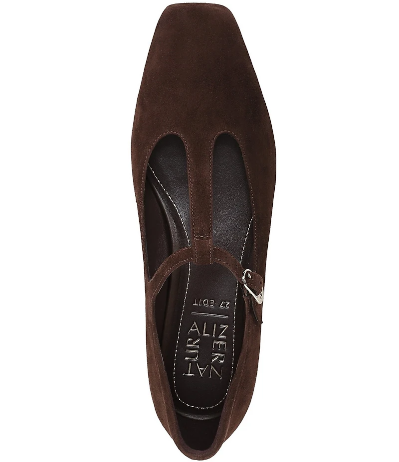 Naturalizer Bella Suede Square Toe T-Strap Mary Jane Flats