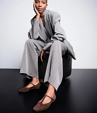 Naturalizer Bella Suede Square Toe T-Strap Mary Jane Flats