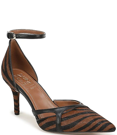 Naturalizer Bliss Calf Hair Zebra Print Pointed Toe Ankle Strap Dress Pumps