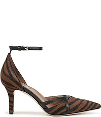 Naturalizer Bliss Calf Hair Zebra Print Pointed Toe Ankle Strap Dress Pumps