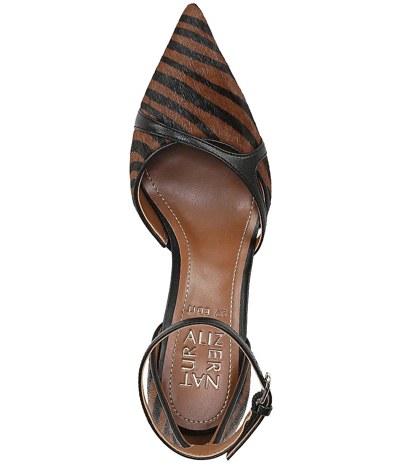 Naturalizer Bliss Calf Hair Zebra Print Pointed Toe Ankle Strap Dress Pumps