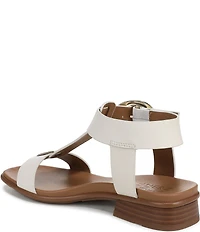 Naturalizer Brandy Leather Big Buckle Hardware T-Strap Ankle Wrap Sandals