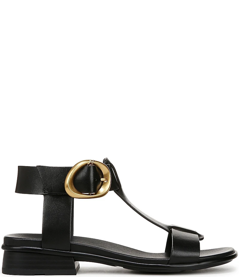 Naturalizer Brandy Leather Big Buckle Hardware T-Strap Ankle Wrap Sandals