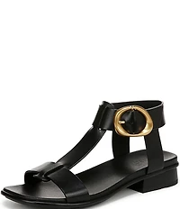 Naturalizer Brandy Leather Big Buckle Hardware T-Strap Ankle Wrap Sandals