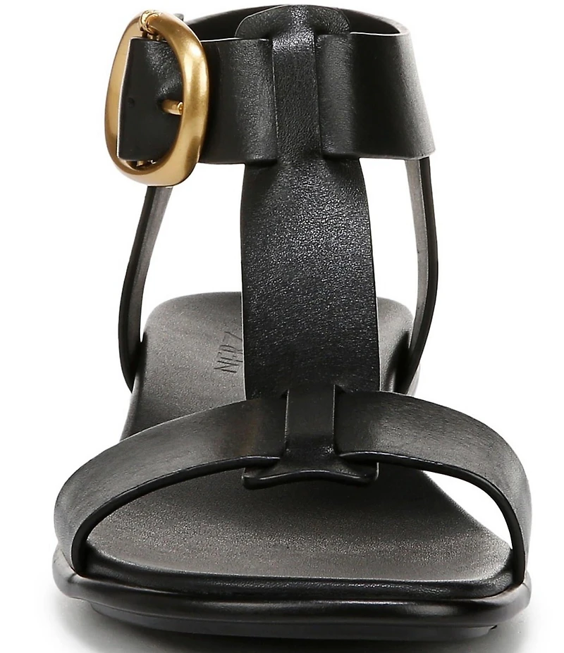 Naturalizer Brandy Leather Big Buckle Hardware T-Strap Ankle Wrap Sandals