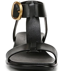 Naturalizer Brandy Leather Big Buckle Hardware T-Strap Ankle Wrap Sandals