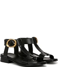 Naturalizer Brandy Leather Big Buckle Hardware T-Strap Ankle Wrap Sandals