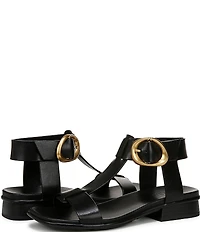 Naturalizer Brandy Leather Big Buckle Hardware T-Strap Ankle Wrap Sandals