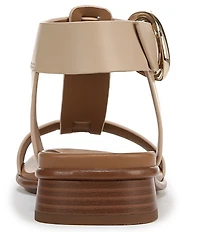 Naturalizer Brandy Leather Big Buckle Hardware T-Strap Ankle Wrap Sandals