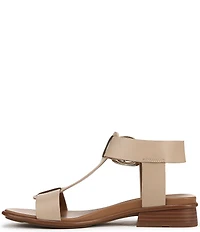 Naturalizer Brandy Leather Big Buckle Hardware T-Strap Ankle Wrap Sandals