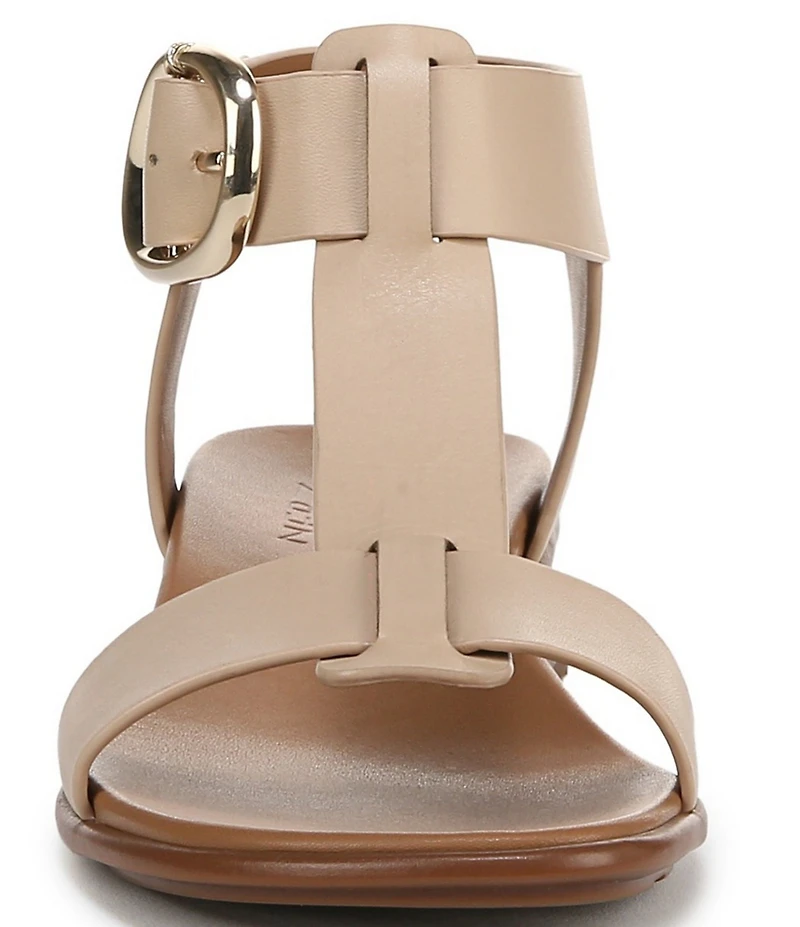 Naturalizer Brandy Leather Big Buckle Hardware T-Strap Ankle Wrap Sandals