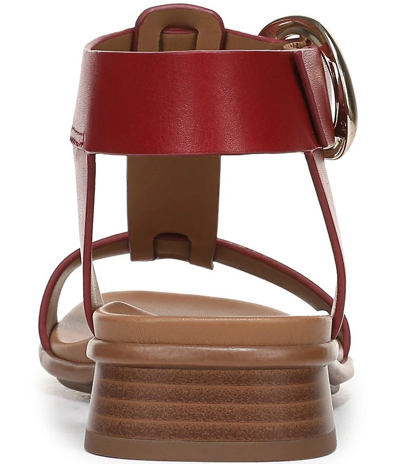 Naturalizer Brandy Leather Big Buckle Hardware T-Strap Ankle Wrap Sandals