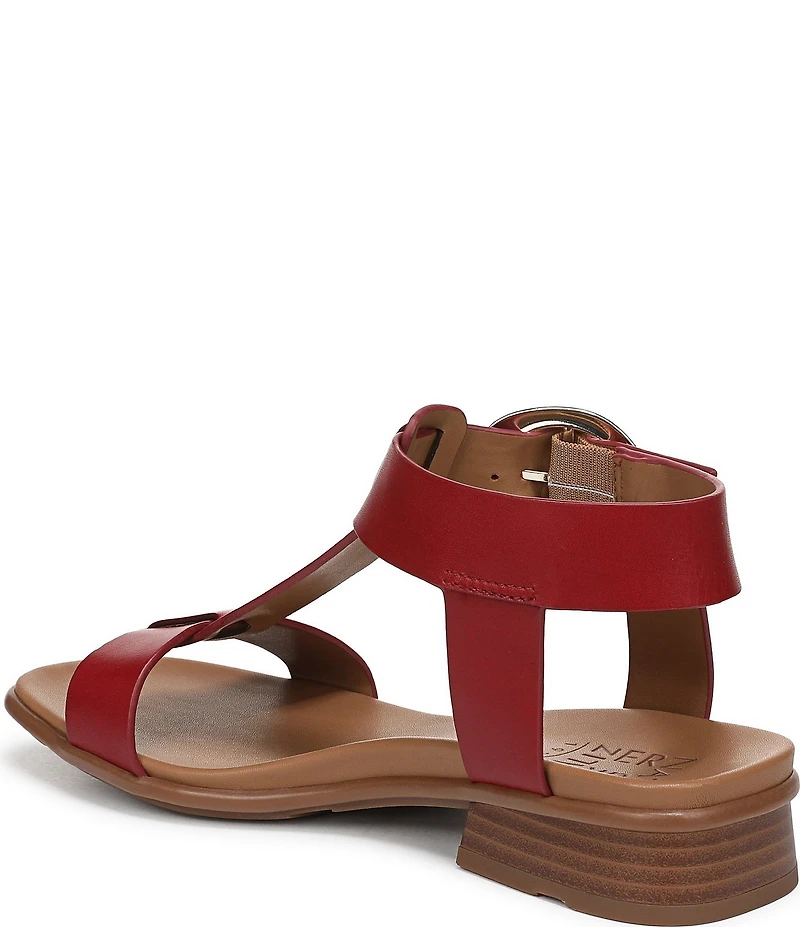 Naturalizer Brandy Leather Big Buckle Hardware T-Strap Ankle Wrap Sandals