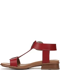Naturalizer Brandy Leather Big Buckle Hardware T-Strap Ankle Wrap Sandals