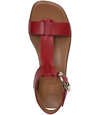 Naturalizer Brandy Leather Big Buckle Hardware T-Strap Ankle Wrap Sandals