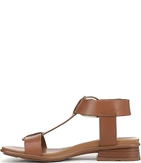 Naturalizer Brandy Leather Big Buckle Hardware T-Strap Ankle Wrap Sandals